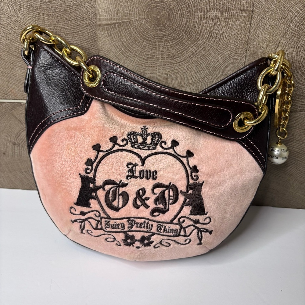 Juicy Couture Y2K Velour "Juicy Pretty Thing" Shoulder Bag, Pink & Brown - Picture 5 of 10